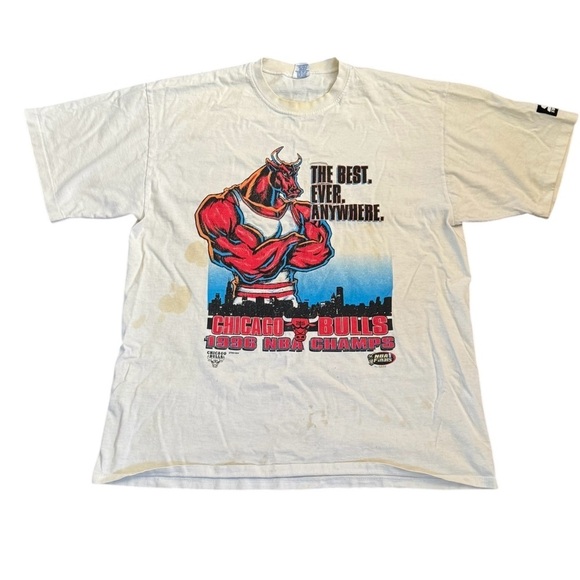Vintage 1996 Starter Chicago Bulls 'NBA Champs' Logo T-Shirt Made in USA Size L - Picture 7 of 9